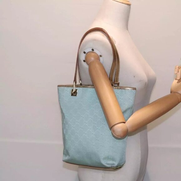 GUCCI GG Canvas Tote Bag Light Blue Gold 002 1099 Auth 90172 - Picture 3 of 16